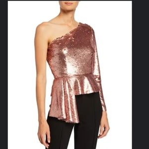 Aidan Mattox rose gold sequin blouse